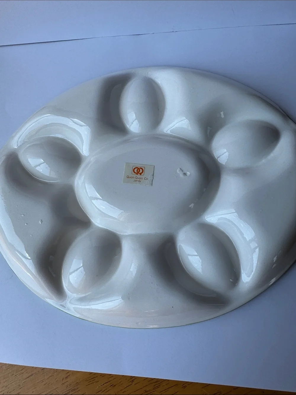 60s-70s Deviled Egg Platter. Hand-painted fruit and vegetable ceramic dish